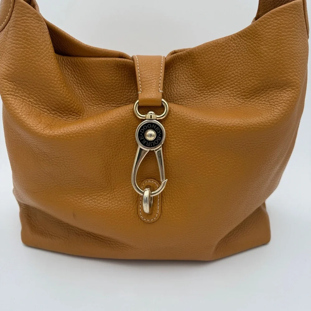 Dooney & Bourke Pebbled Leather Hobo Bag Ginger Tan Large Lobster Clasp Shoulder